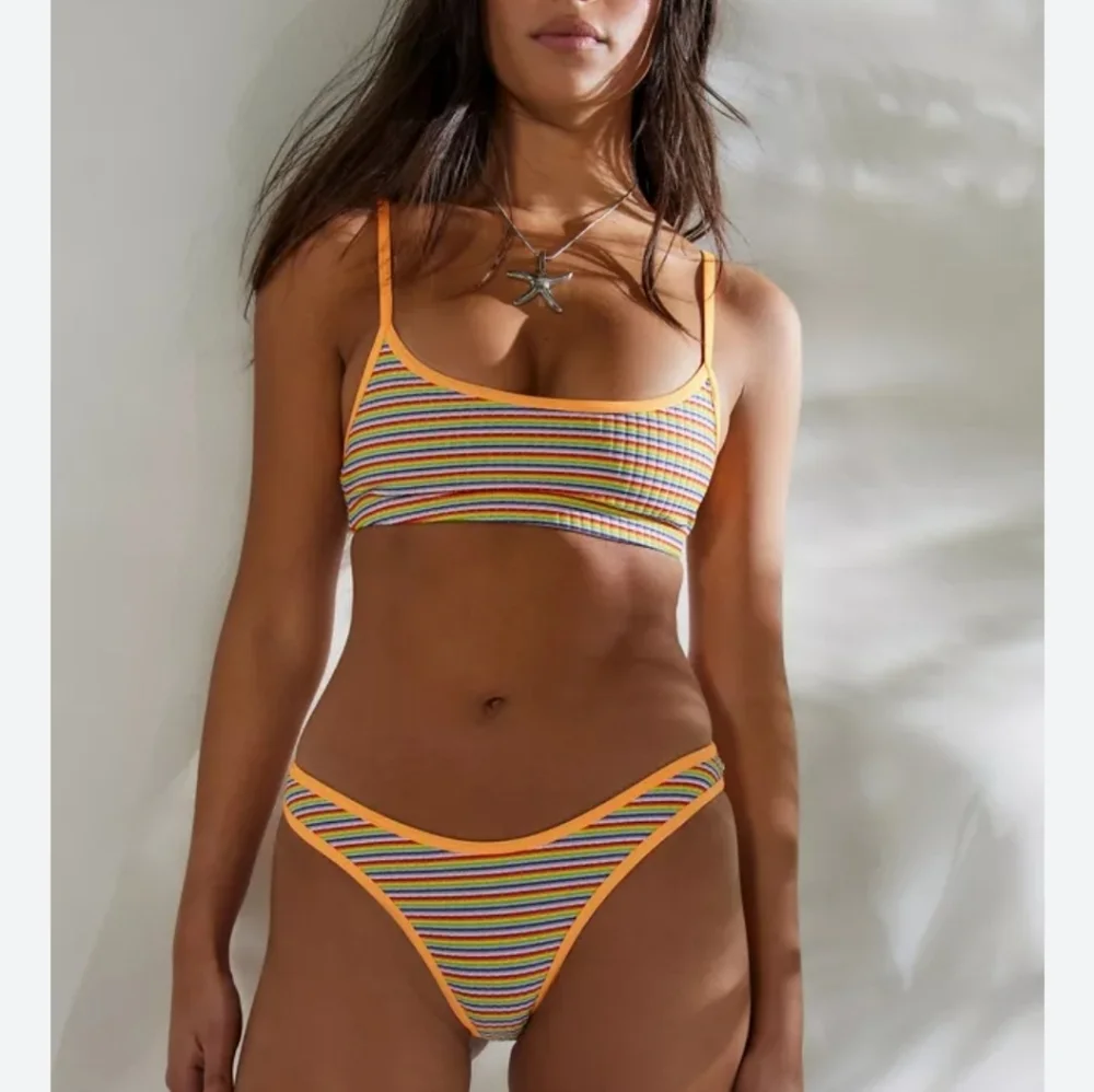 New!Frankies Bikinis Dove Stripe‎ Bikini Bottoms
